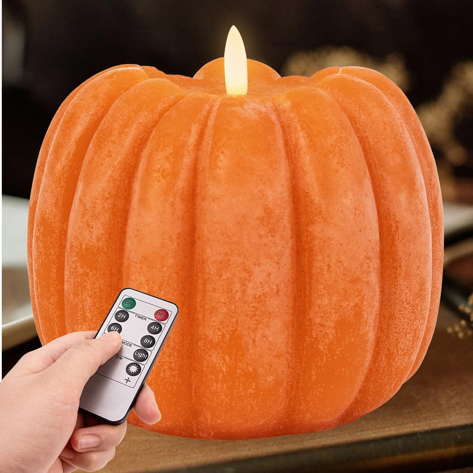 Flickering Flameless Wax Pumpkin LED Candle with Timer Remote Control - Thanksgiving Gifts