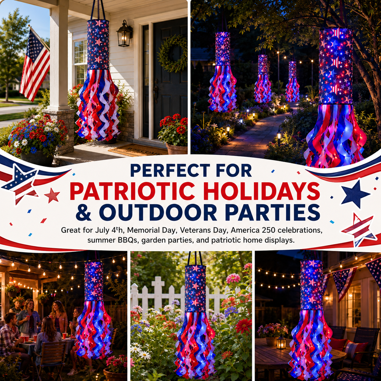 Lighted Patriotic Hanging Windsock
