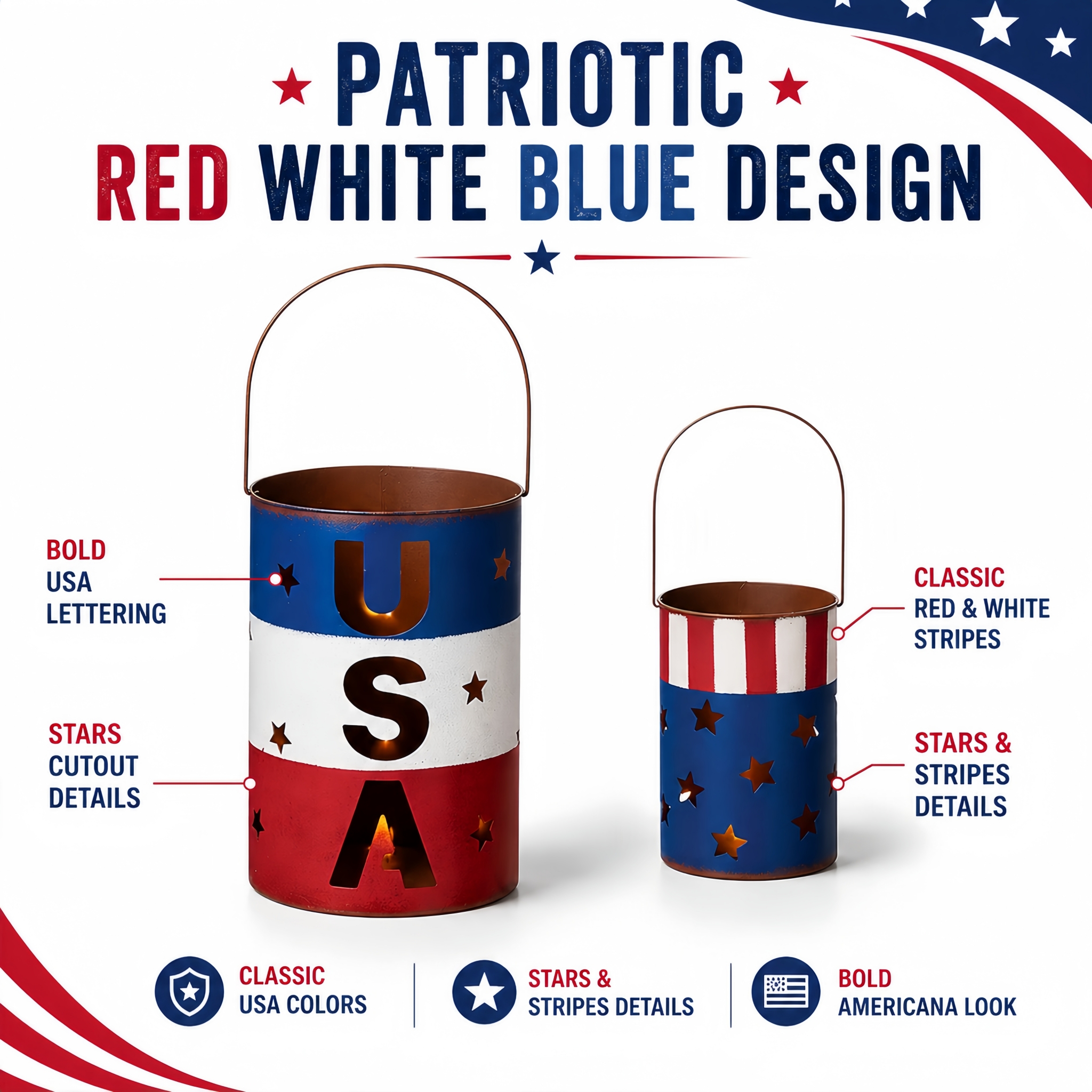Patriotic Metal Candle Lantern Set
