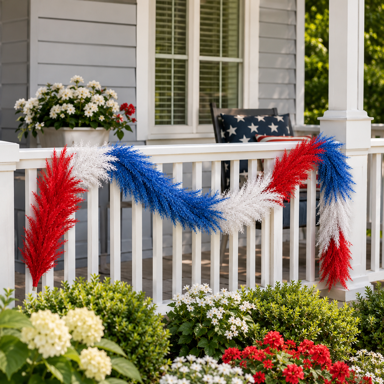 Full & Fluffy Red White & Blue Reed Garland