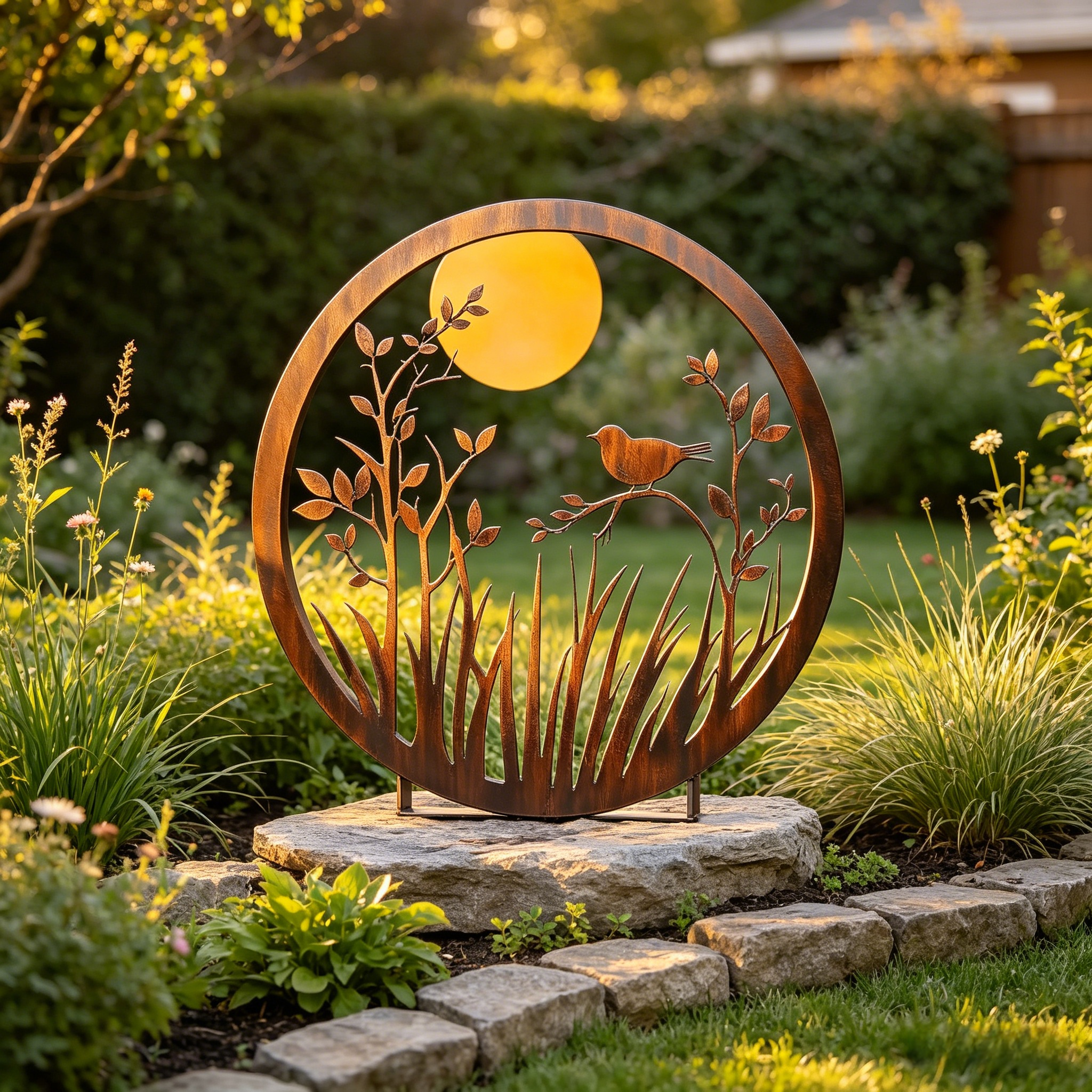 Moonlit Bird Metal Garden Sculpture