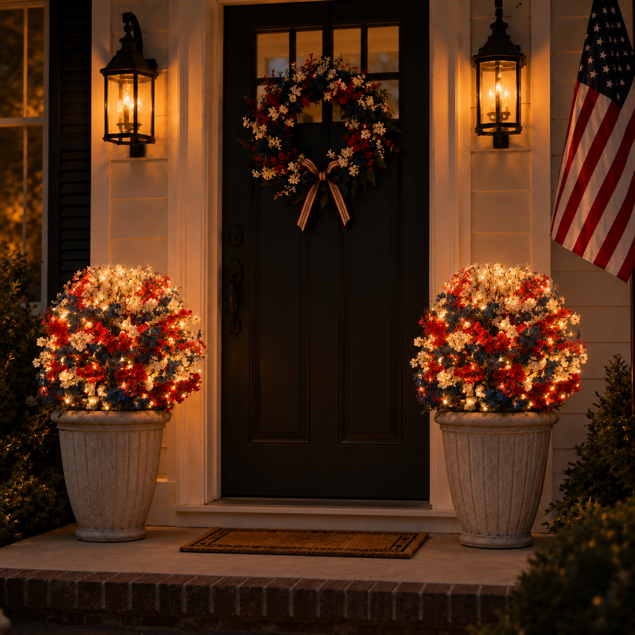 Lighted Patriotic Artificial Flower Garden Stakes