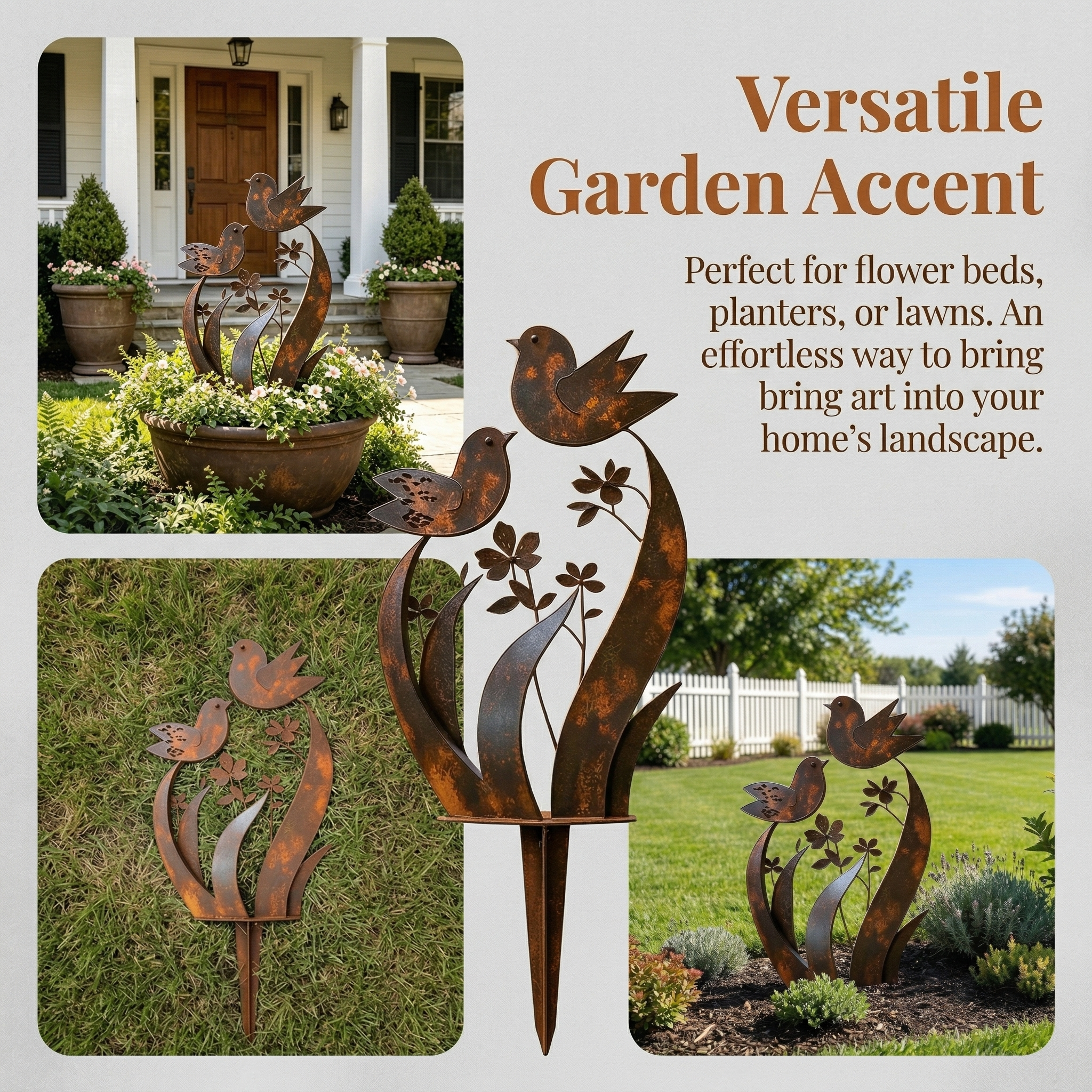 Bird & Wildflower Metal Garden Stake