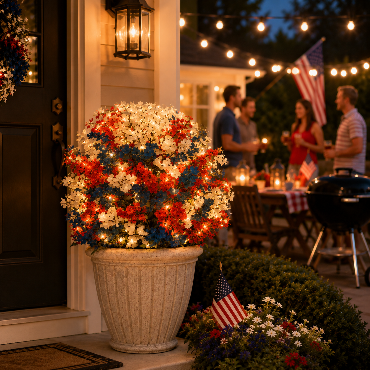 Lighted Patriotic Artificial Flower Garden Stakes