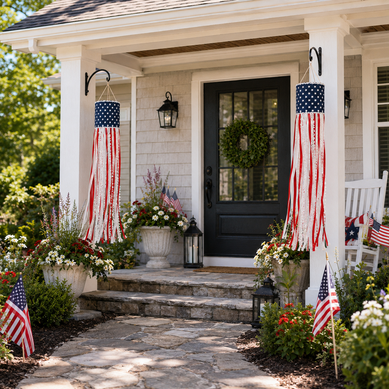 Lighted Patriotic Ribbon Windsock Hanging Decor