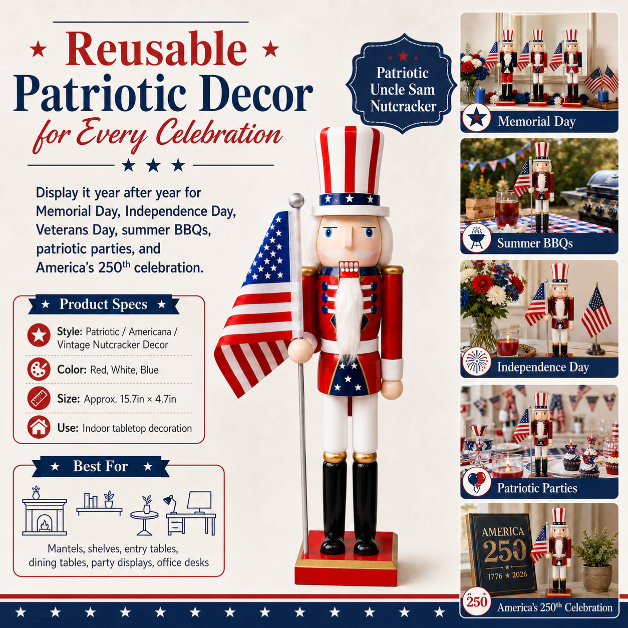 Patriotic Uncle Sam Nutcracker