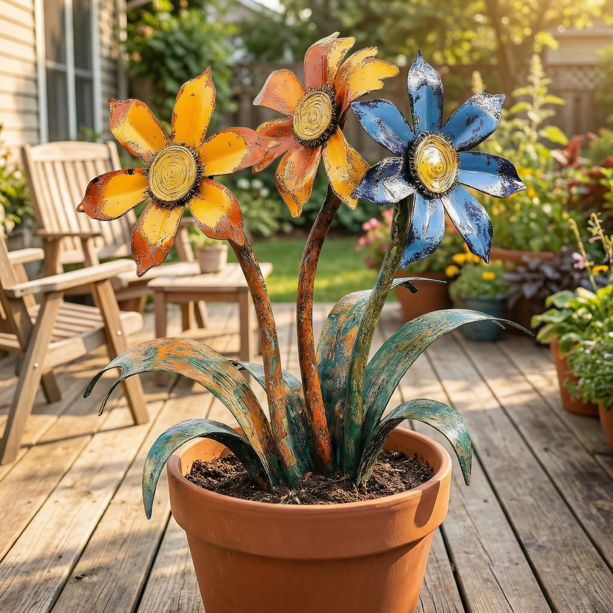 Handcrafted Rustic Metal Flower Garden Stakes