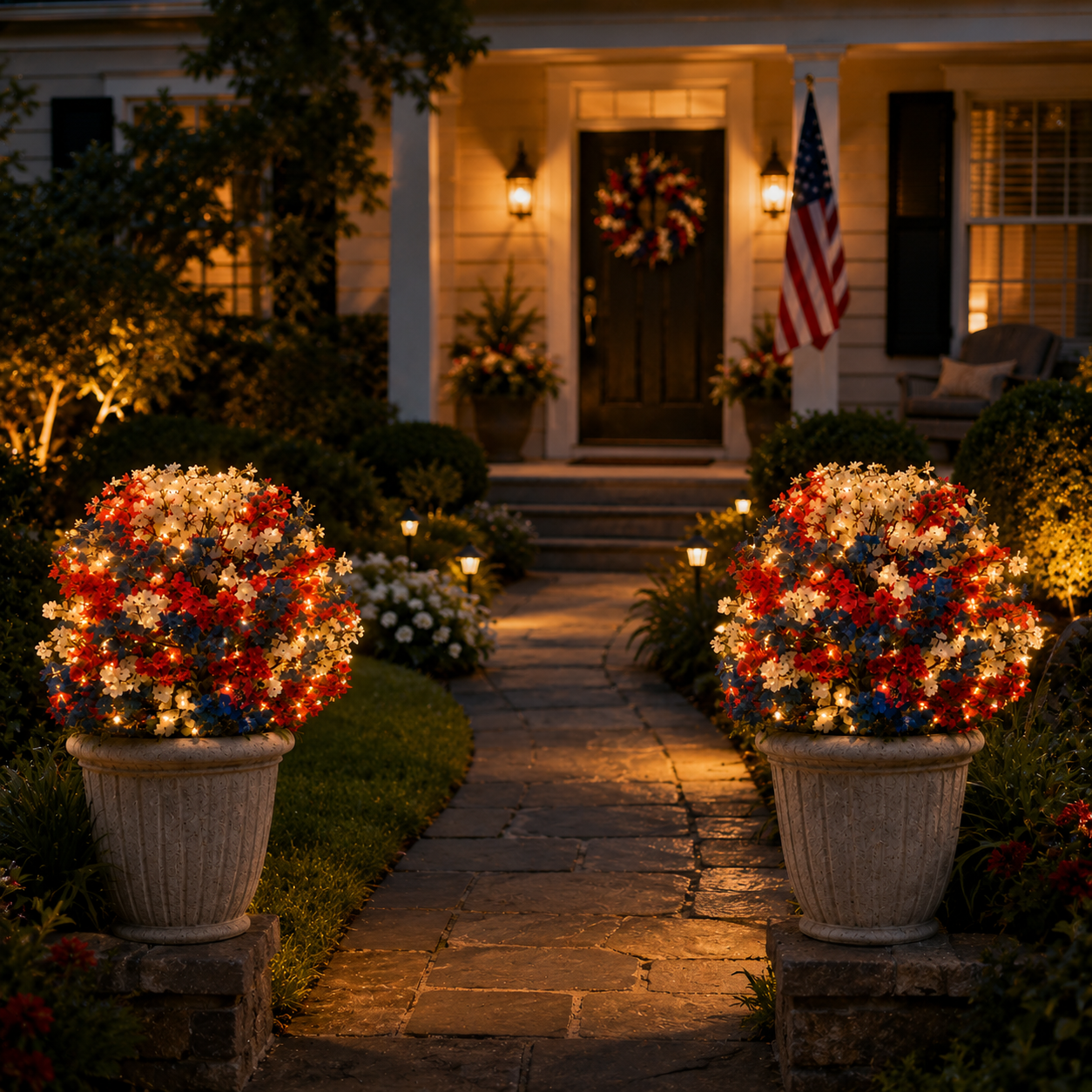 Lighted Patriotic Artificial Flower Garden Stakes