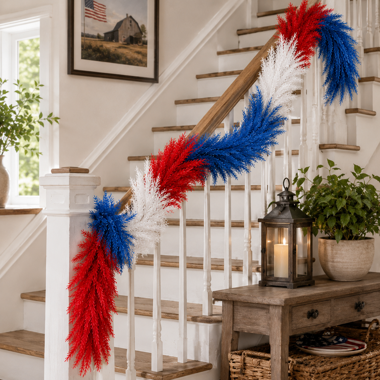 Full & Fluffy Red White & Blue Reed Garland