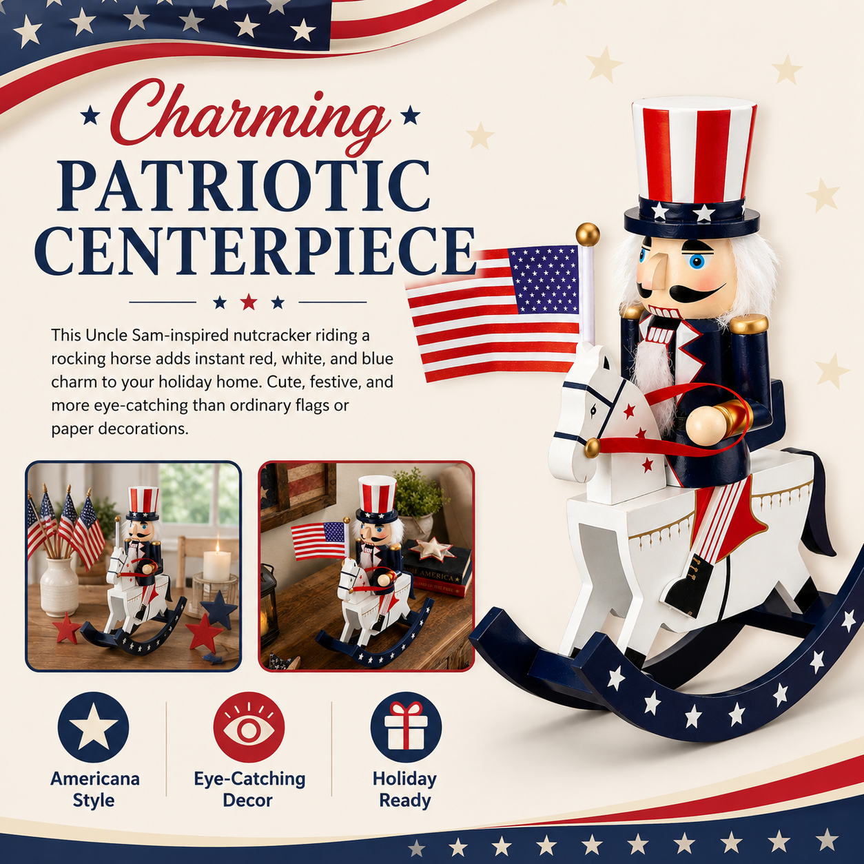 Patriotic Nutcracker Rocking Horse