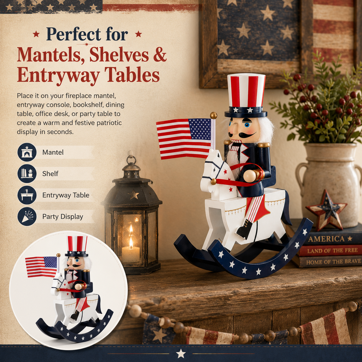 Patriotic Nutcracker Rocking Horse