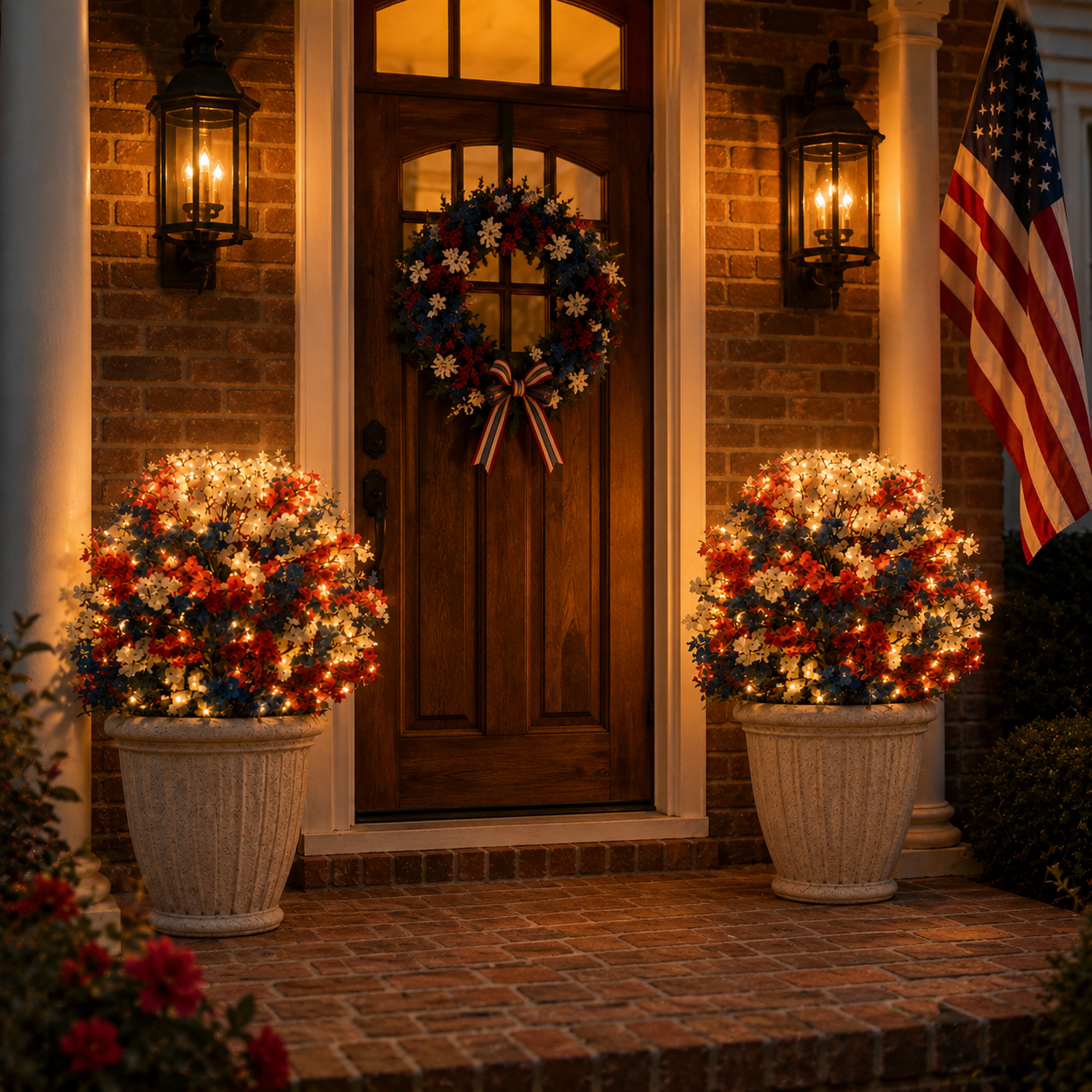 Lighted Patriotic Artificial Flower Garden Stakes