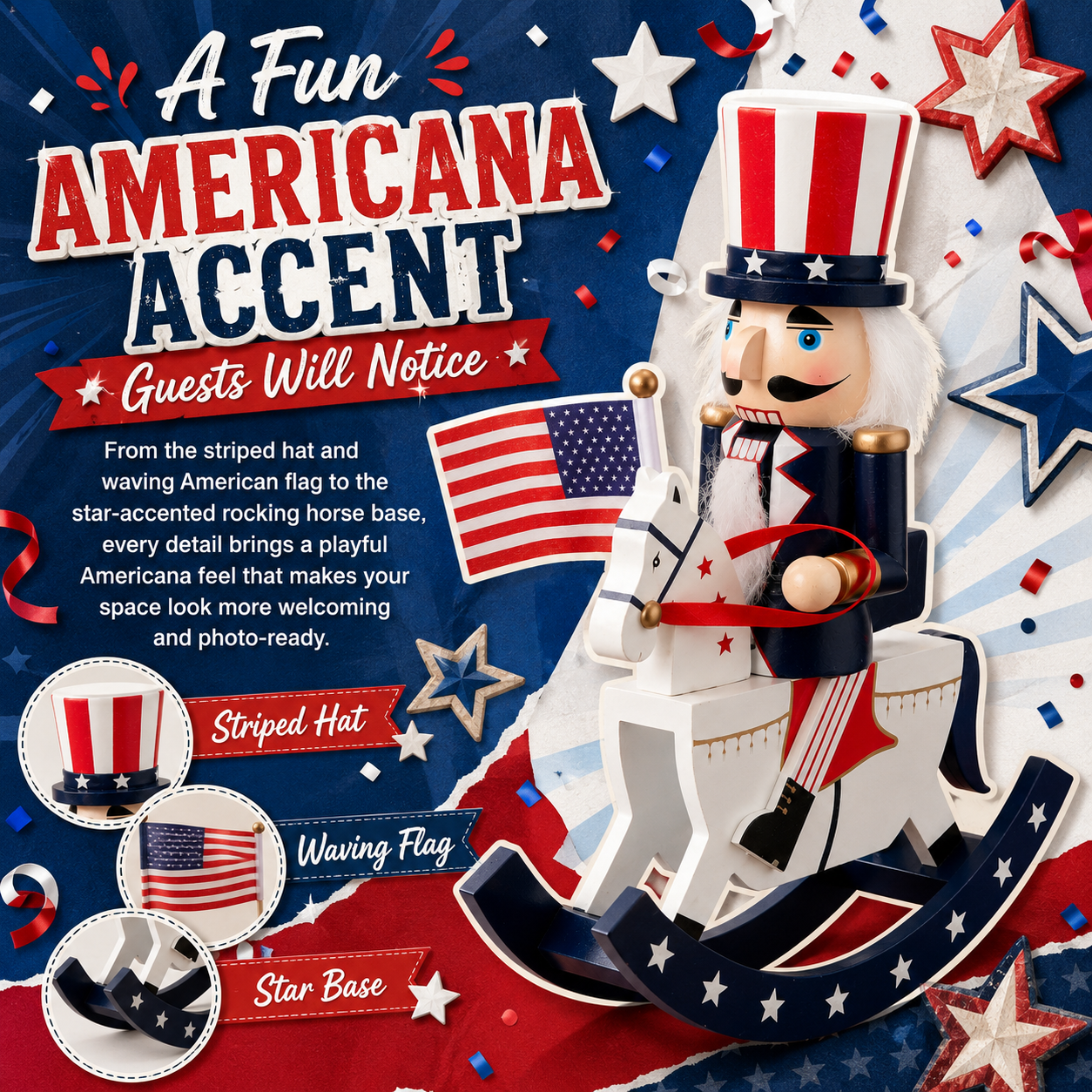 Patriotic Nutcracker Rocking Horse