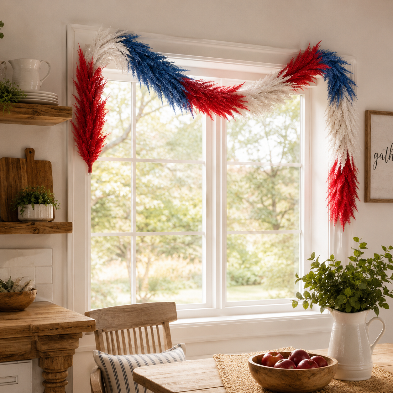 Full & Fluffy Red White & Blue Reed Garland