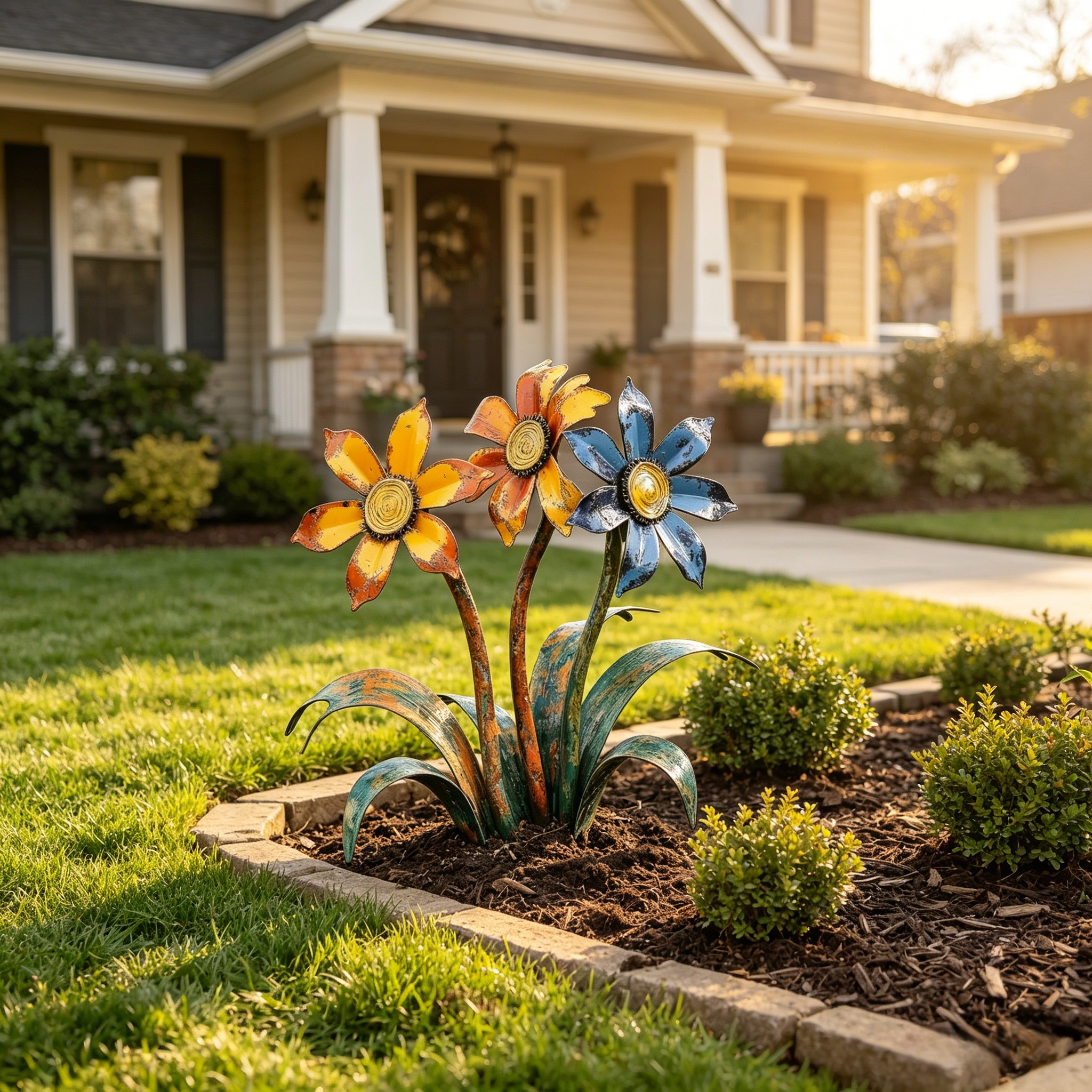 Handcrafted Rustic Metal Flower Garden Stakes