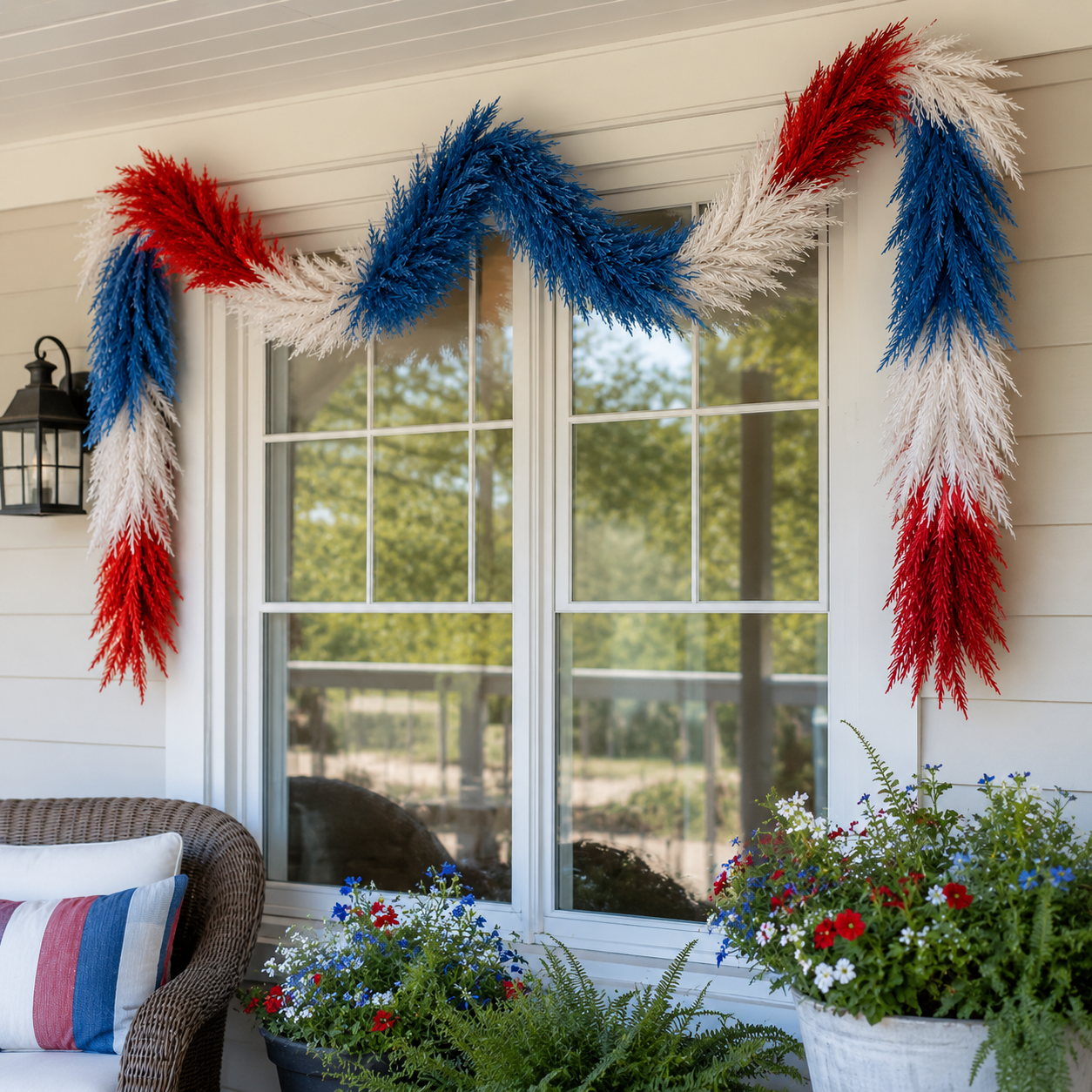 Full & Fluffy Red White & Blue Reed Garland