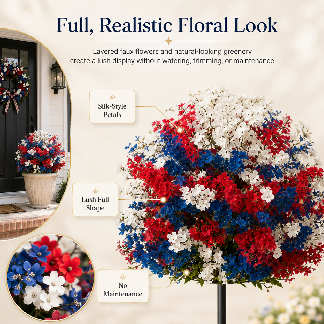 Lighted Patriotic Artificial Flower Garden Stakes
