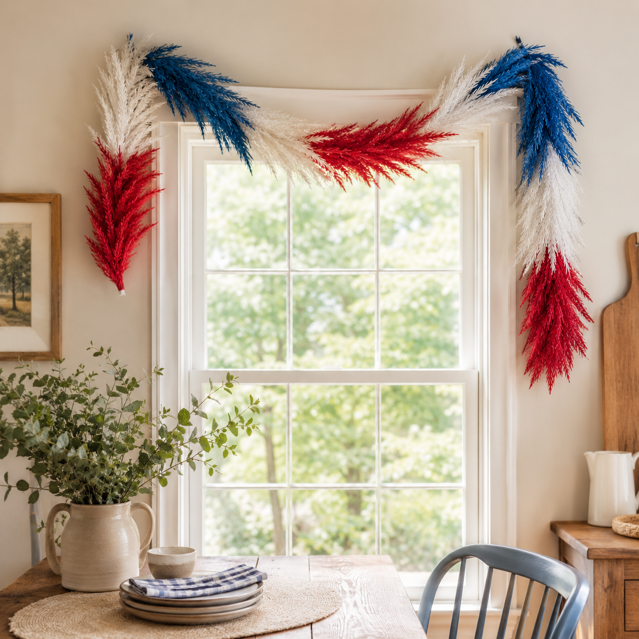 Full & Fluffy Red White & Blue Reed Garland