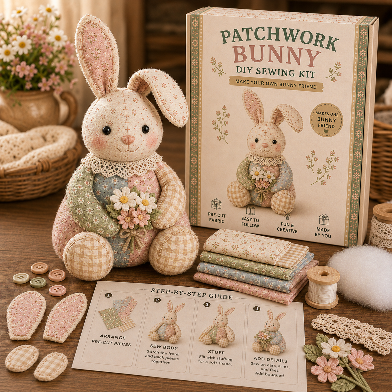 Cottage Patchwork Friends DIY Sewing Kit