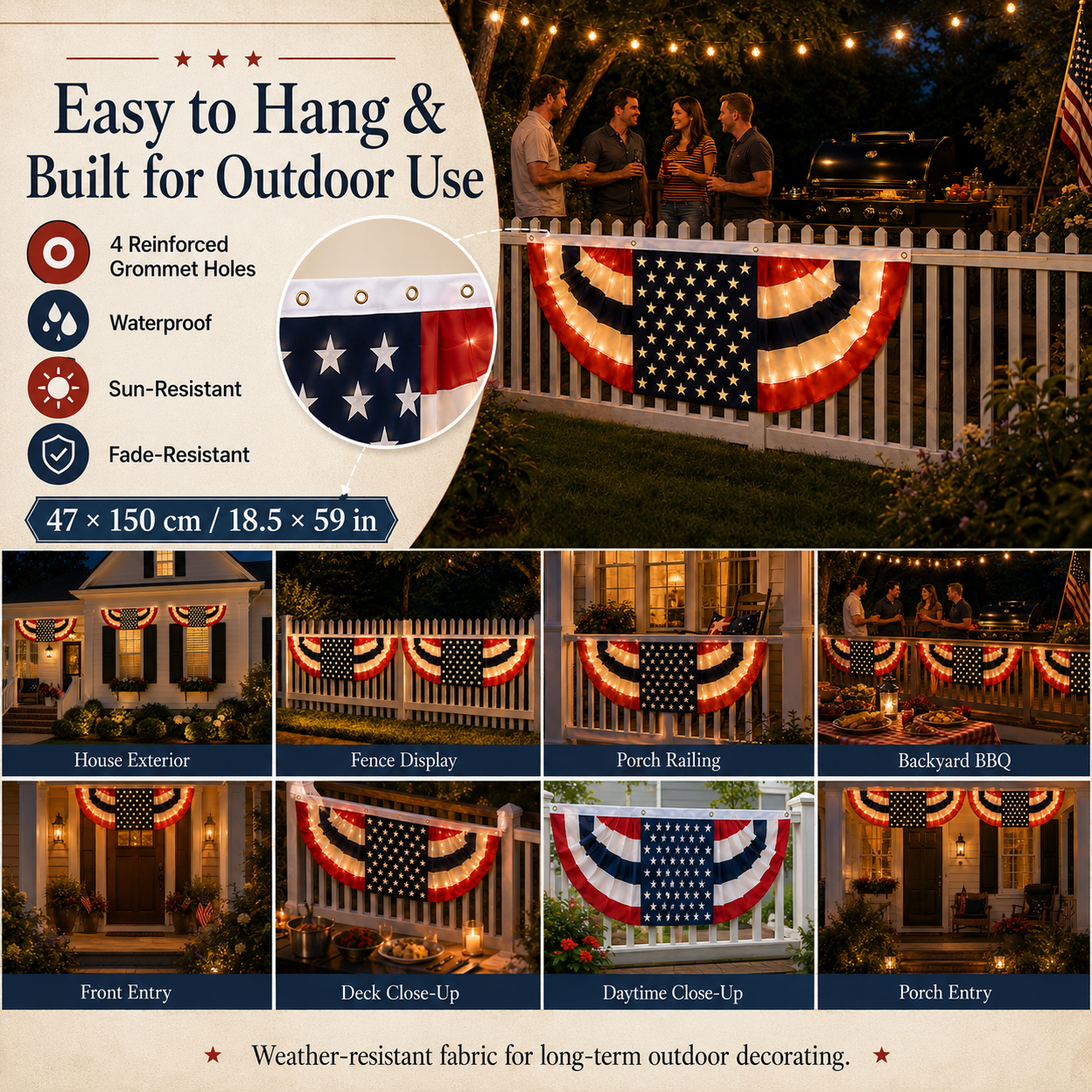 Lighted Patriotic Bunting Banner