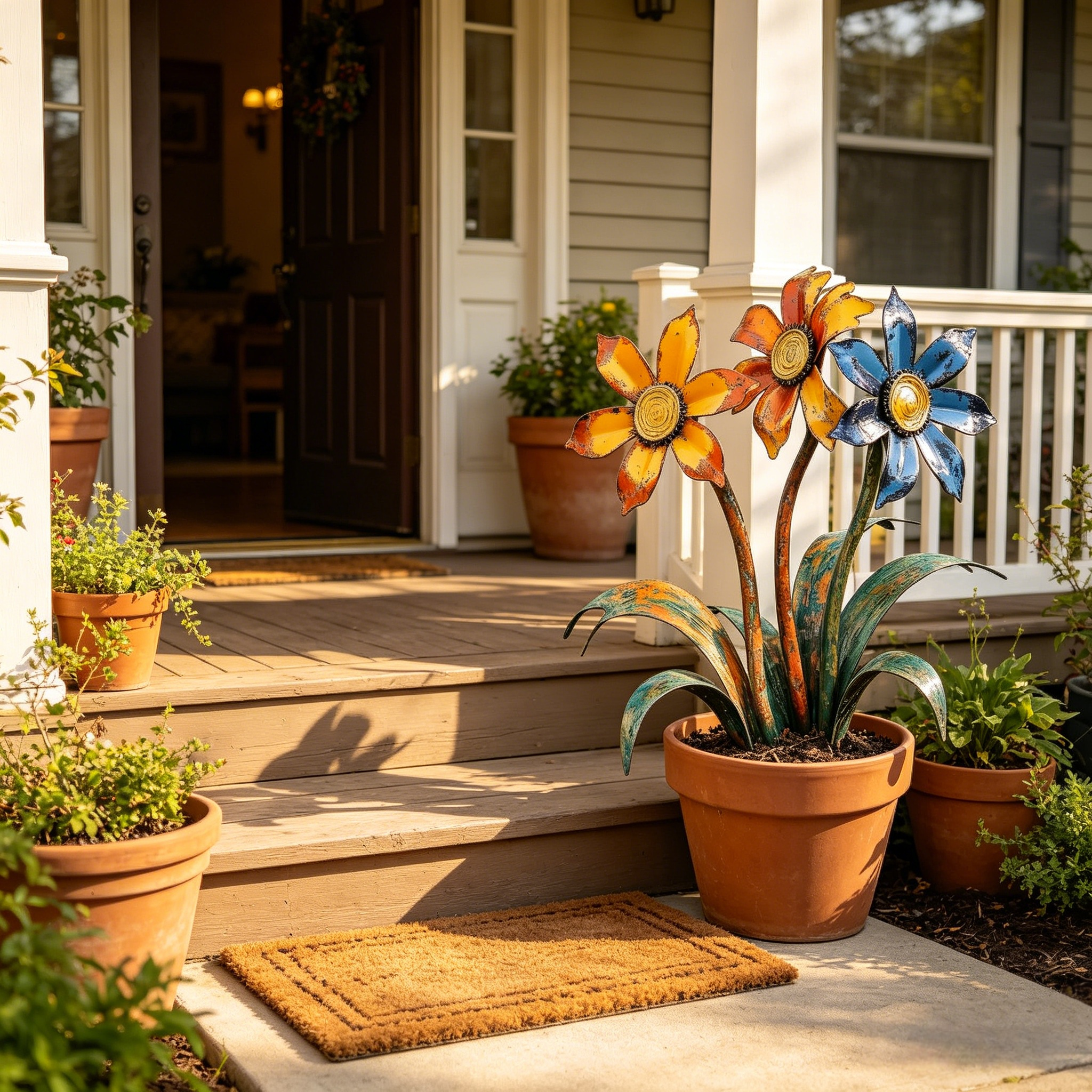 Handcrafted Rustic Metal Flower Garden Stakes