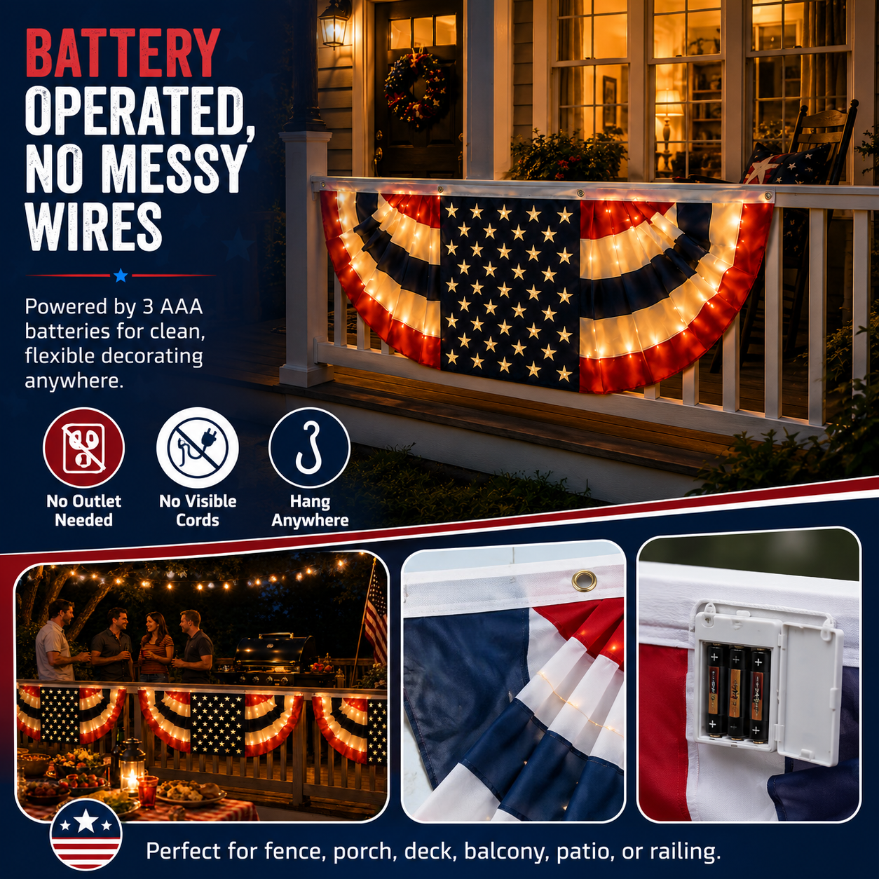 Lighted Patriotic Bunting Banner