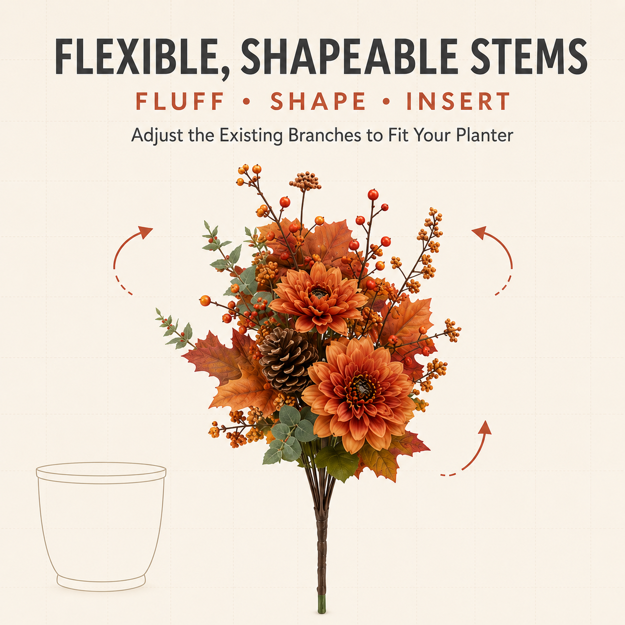 Autumn Harvest Planter Inserts – Set of 6 Realistic Fall Floral Picks