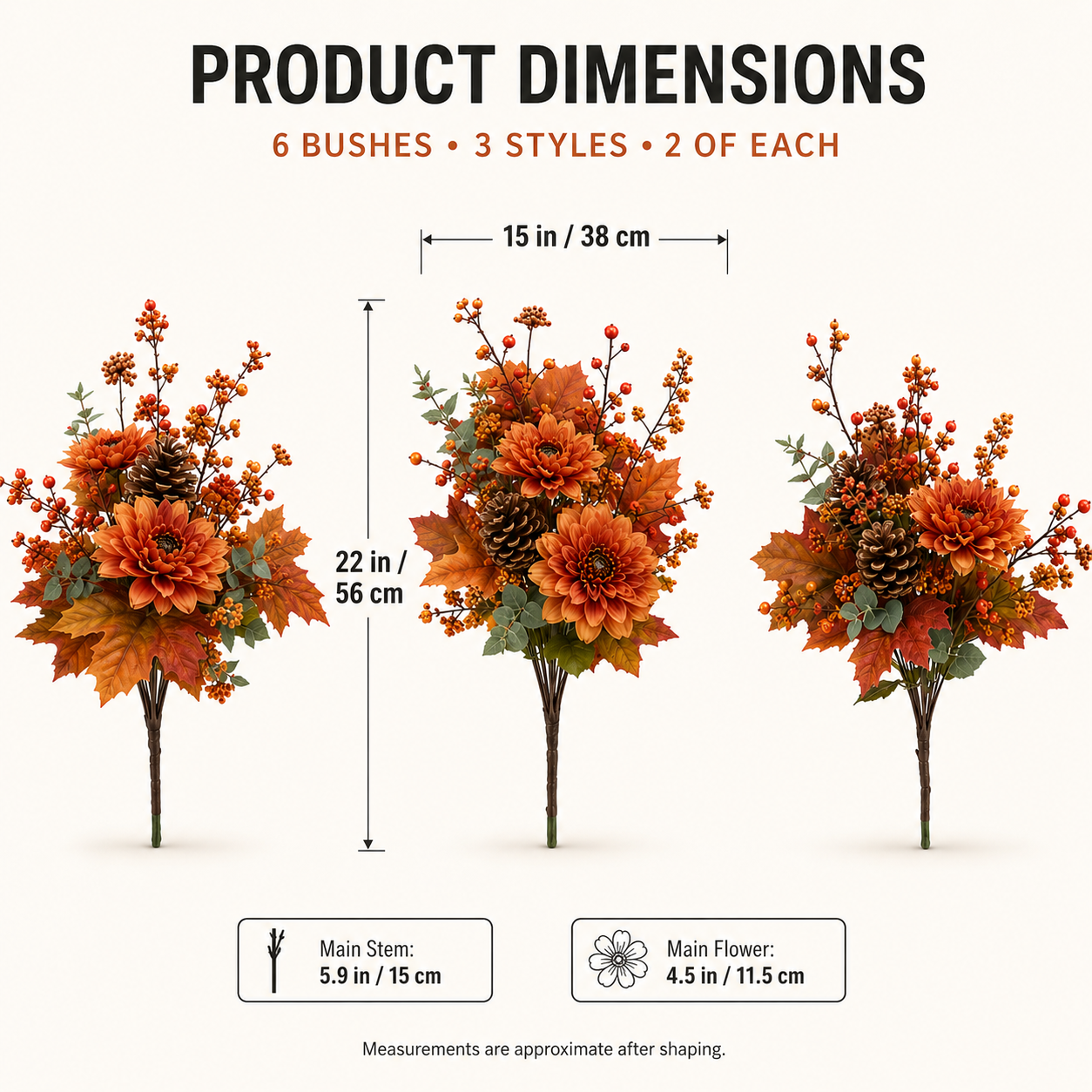 Autumn Harvest Planter Inserts – Set of 6 Realistic Fall Floral Picks
