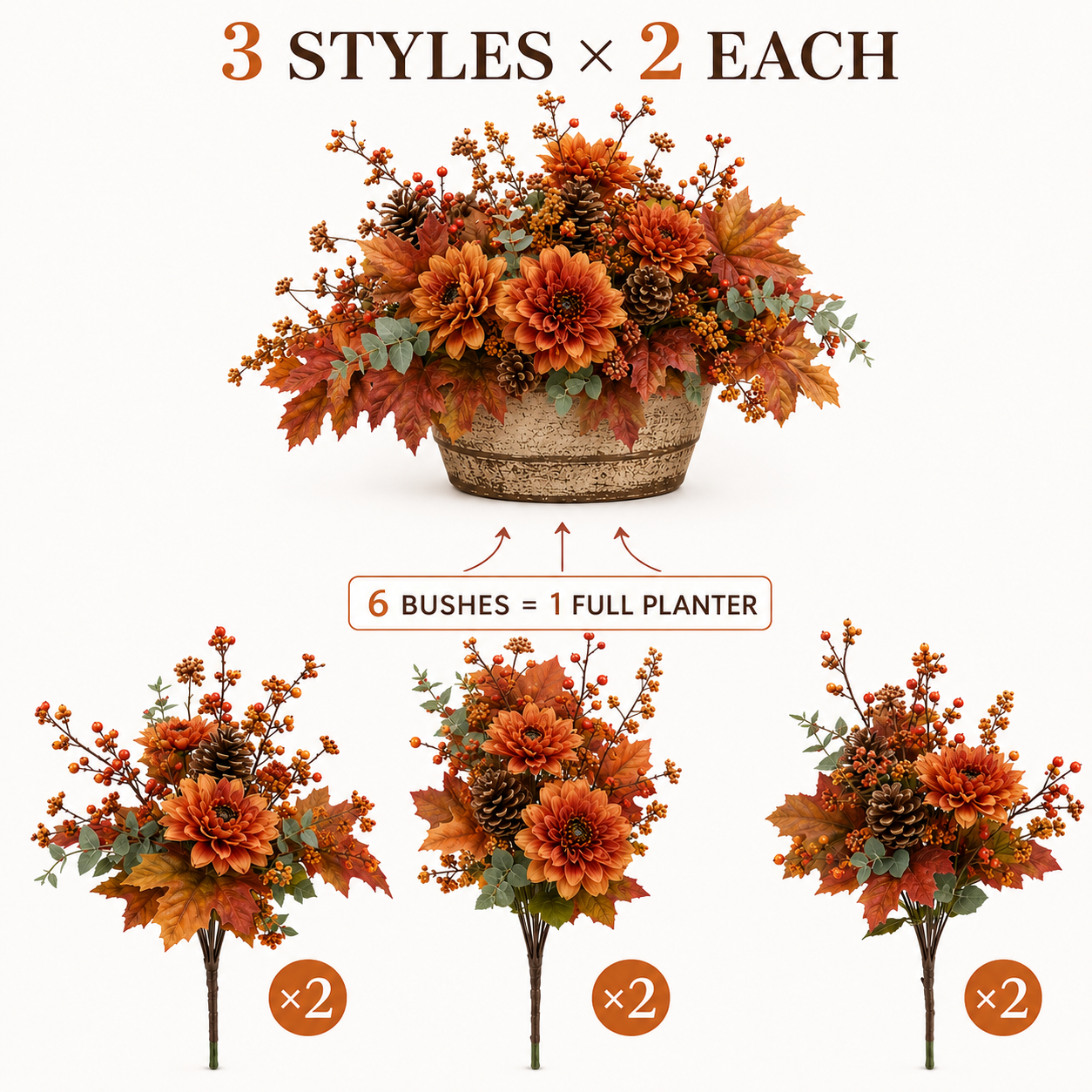 Autumn Harvest Planter Inserts – Set of 6 Realistic Fall Floral Picks