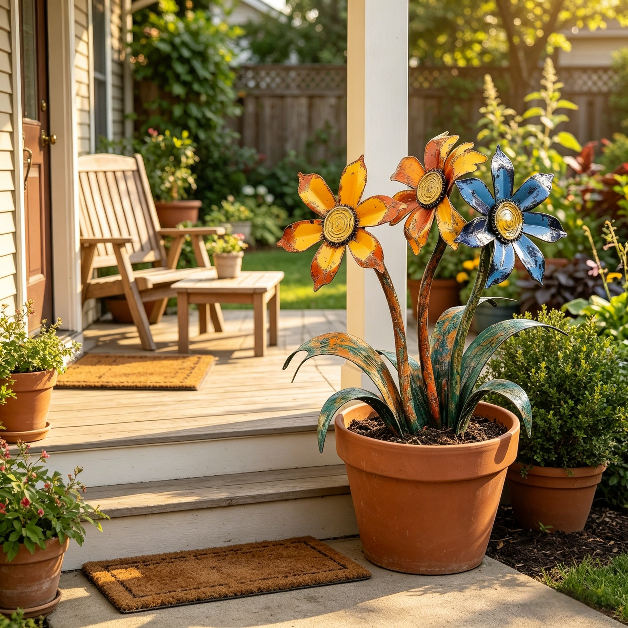 Handcrafted Rustic Metal Flower Garden Stakes