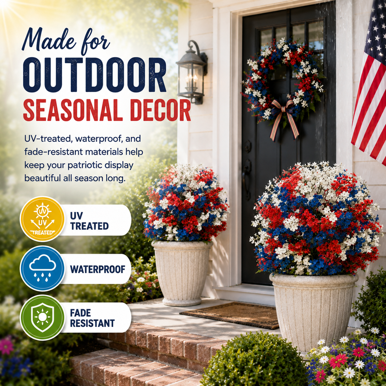 Lighted Patriotic Artificial Flower Garden Stakes