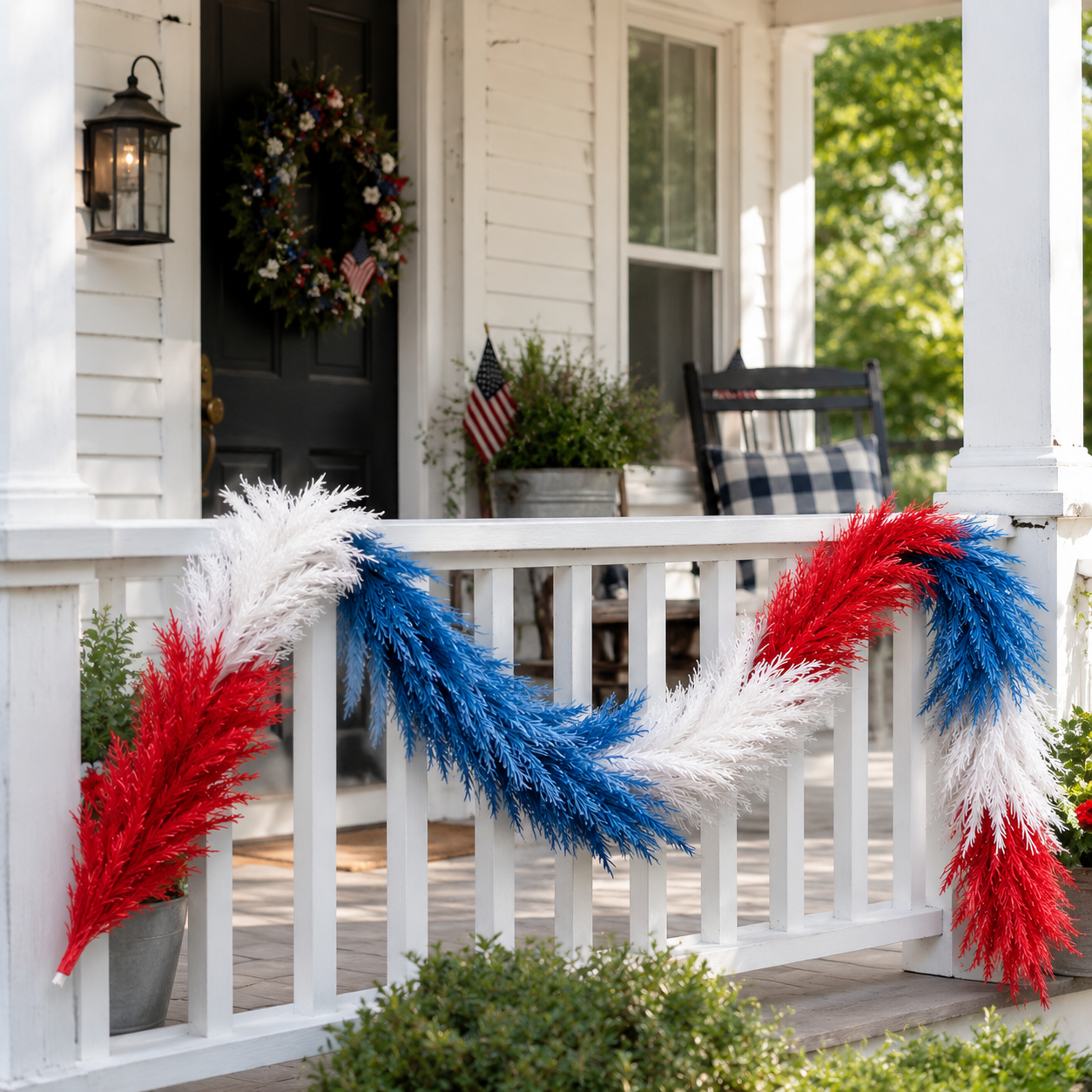 Full & Fluffy Red White & Blue Reed Garland