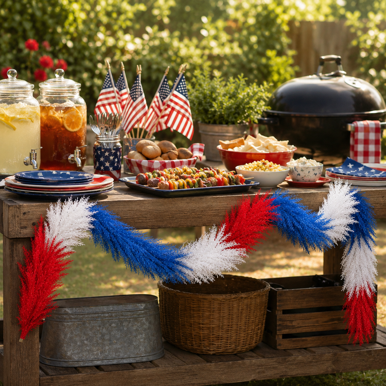 Full & Fluffy Red White & Blue Reed Garland