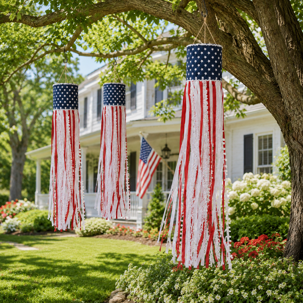 Lighted Patriotic Ribbon Windsock Hanging Decor