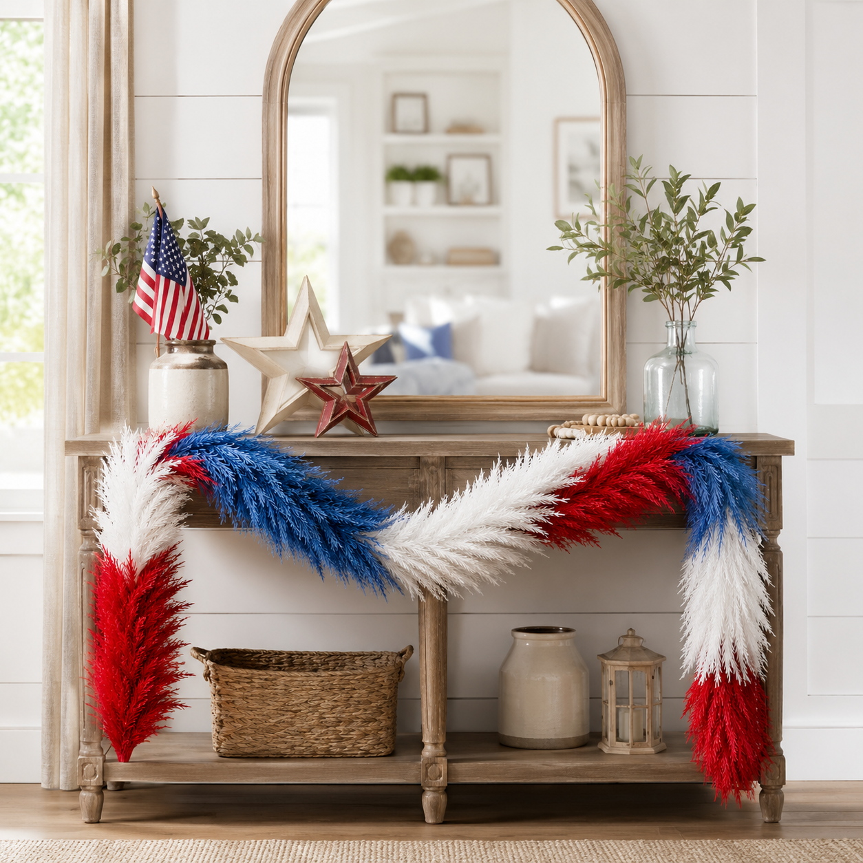 Full & Fluffy Red White & Blue Reed Garland