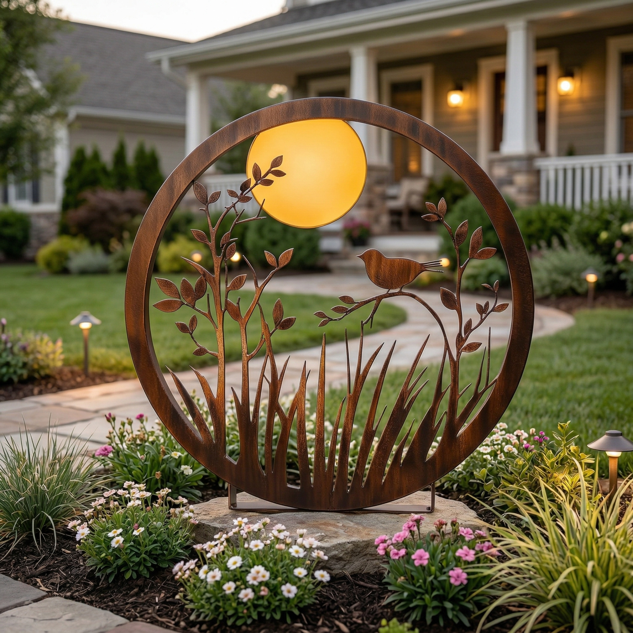 Moonlit Bird Metal Garden Sculpture