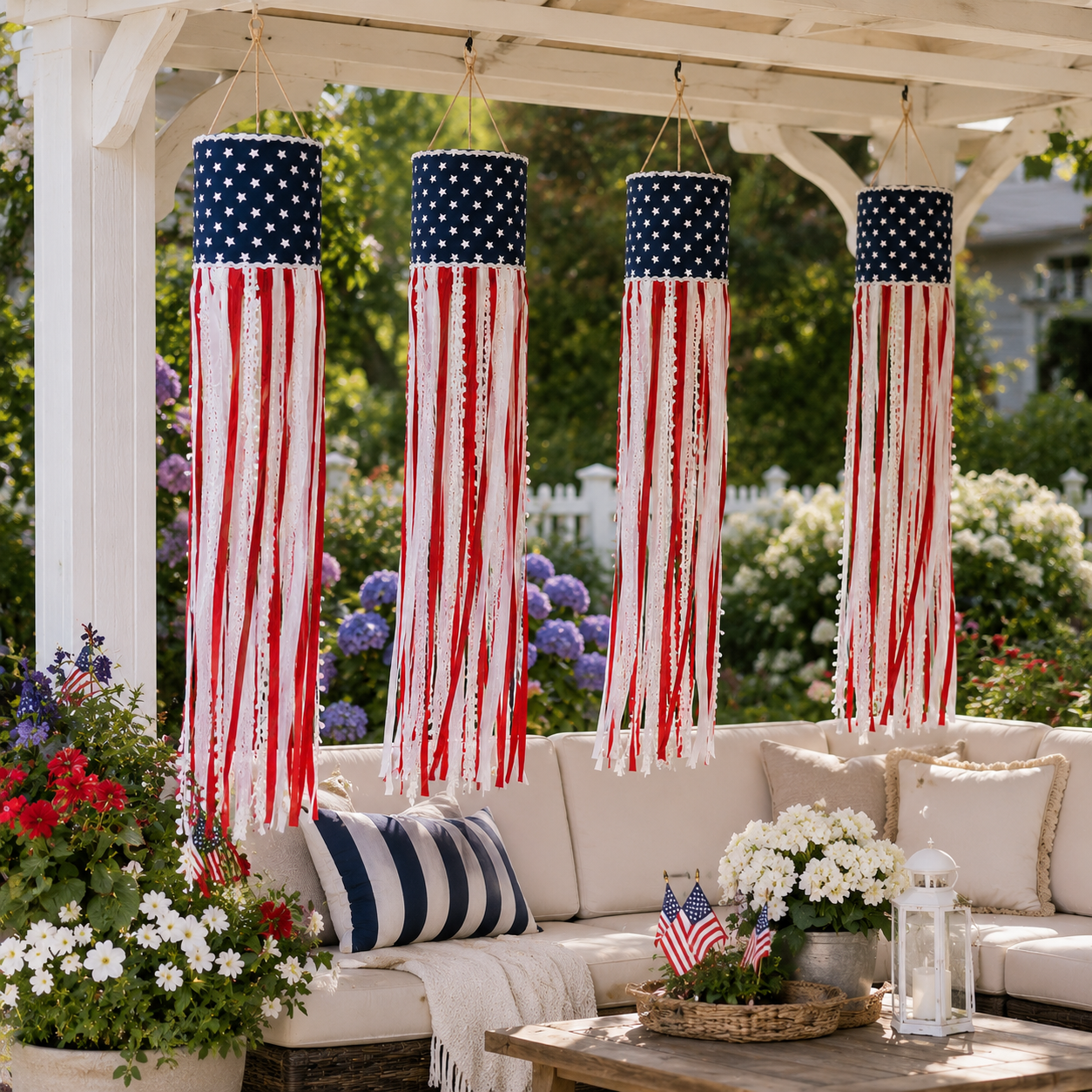 Lighted Patriotic Ribbon Windsock Hanging Decor