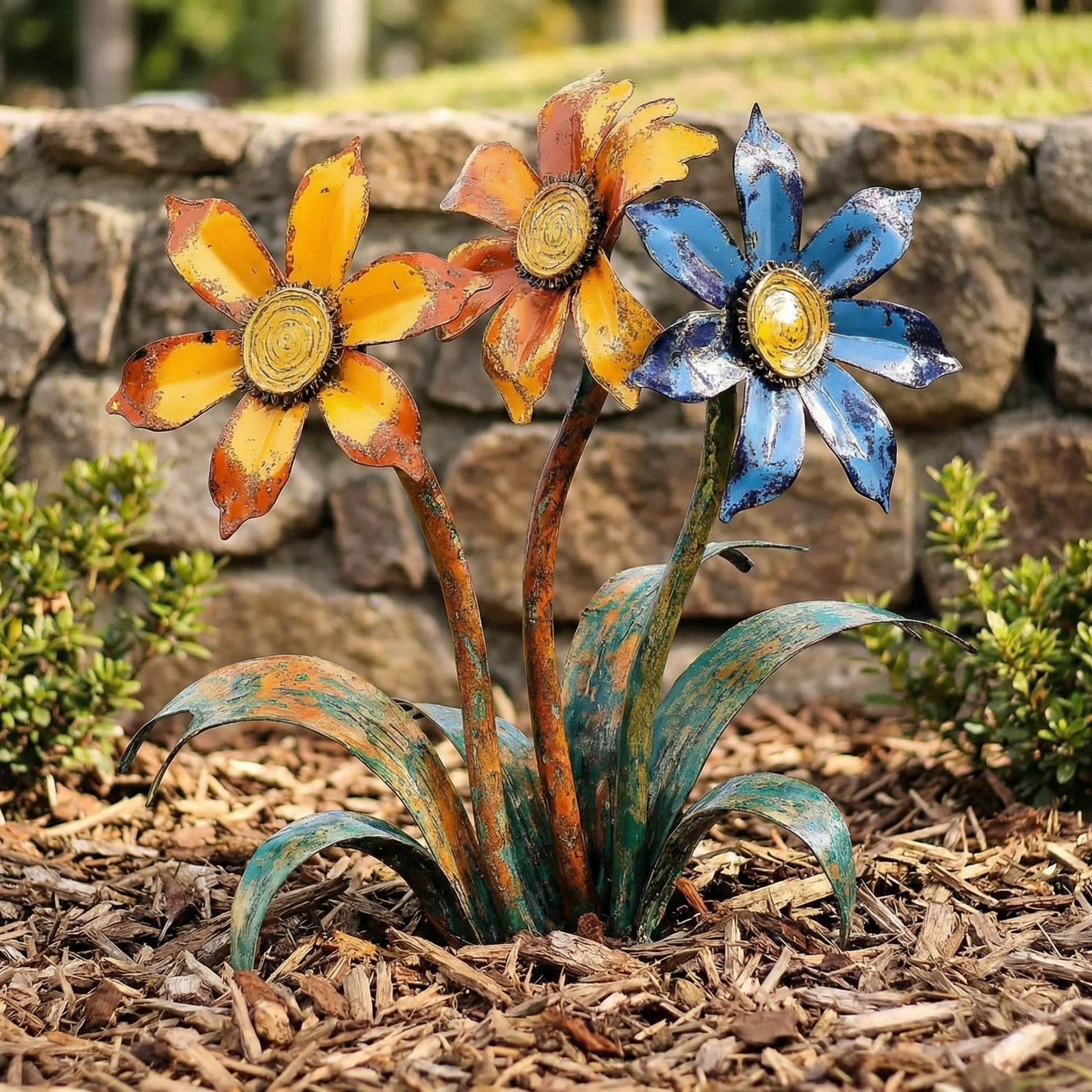 Handcrafted Rustic Metal Flower Garden Stakes