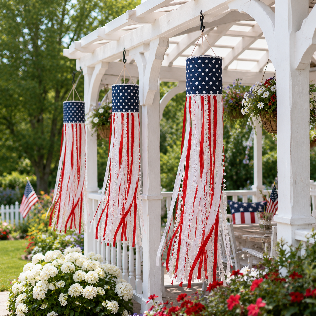 Lighted Patriotic Ribbon Windsock Hanging Decor