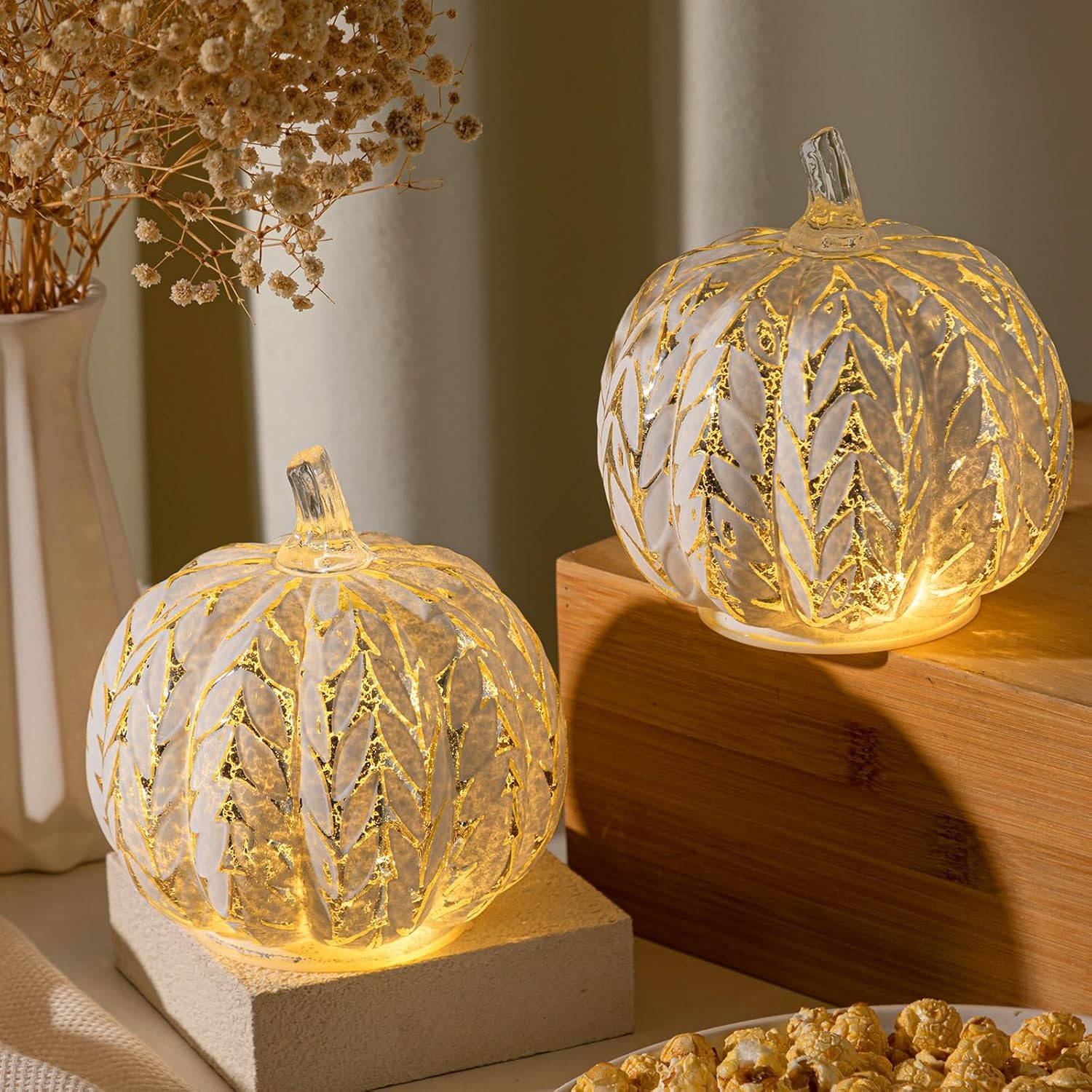 Mercury Glass Light up Pumpkin Decor with Timer