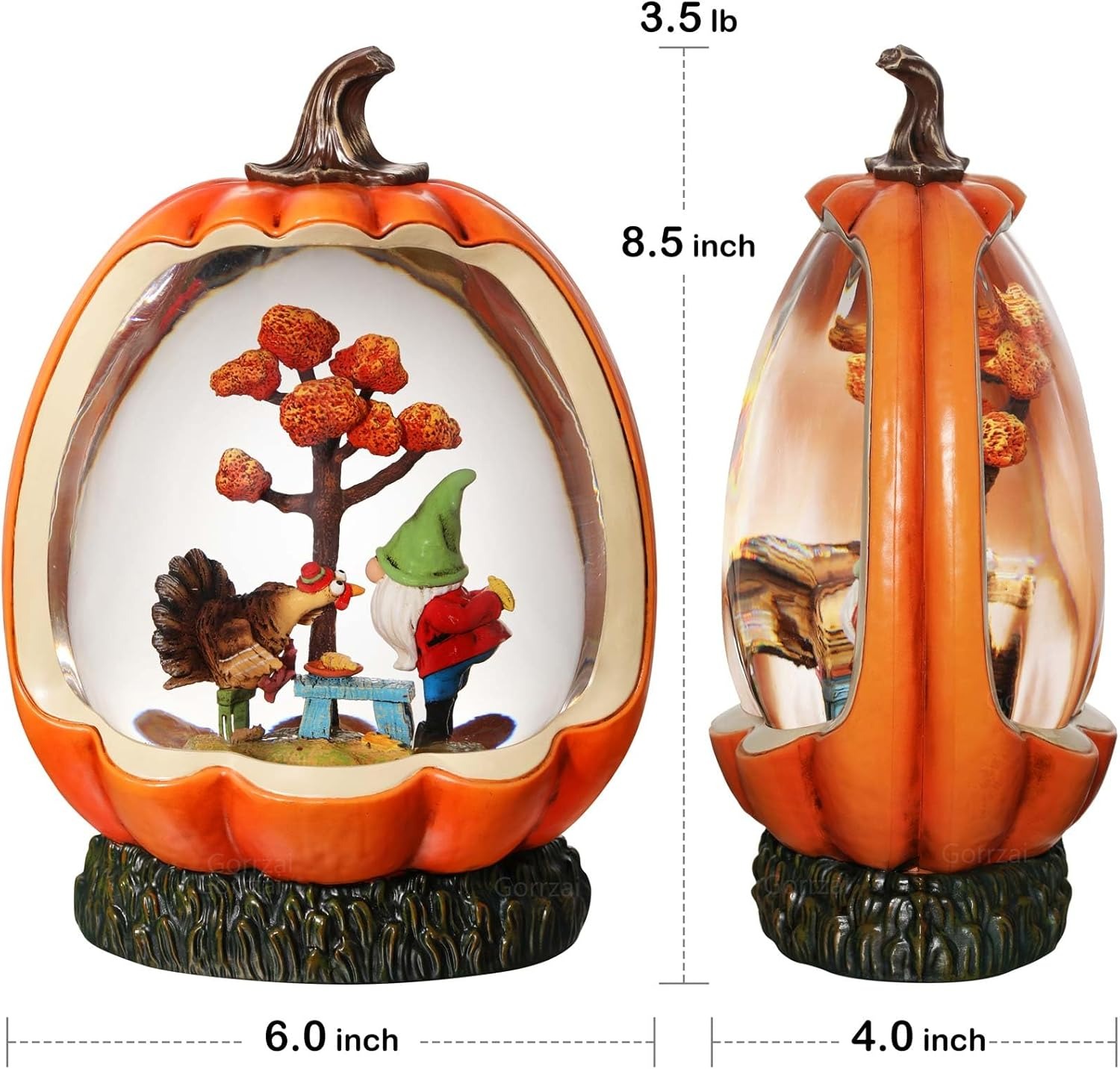 Fall Snow Globe Pumpkin Gnome Snow Globe with Turkey