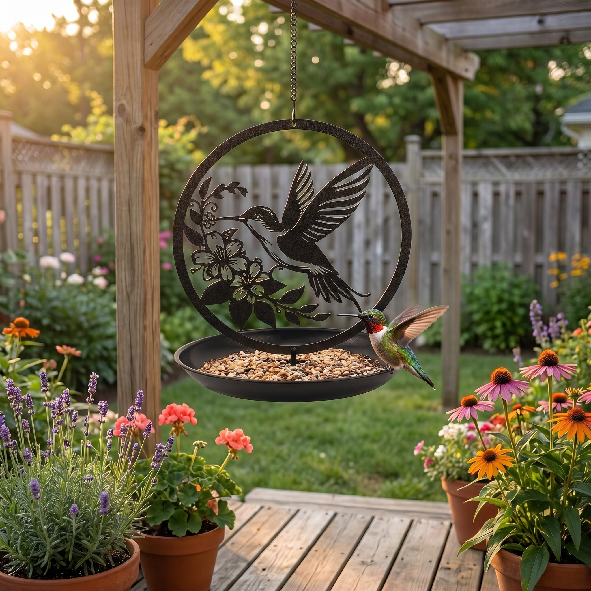 Hummingbird Metal Hanging Bird Feeder Garden Ornament