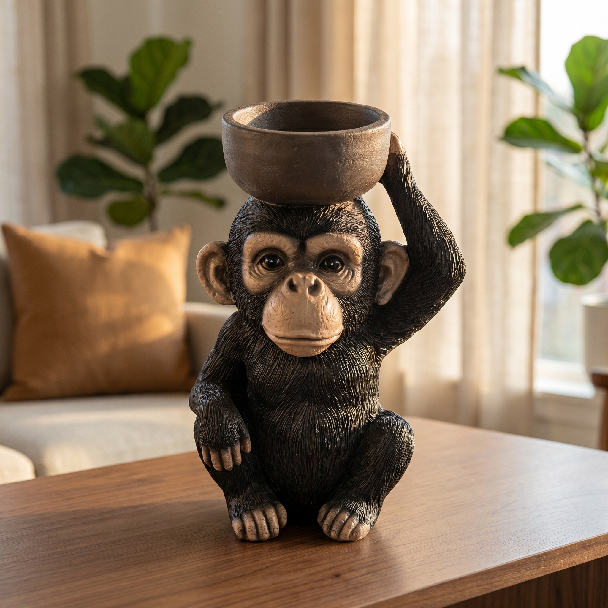 Chimpanzee Trinket Dish & Decorative Statue – Versatile Home Organiser for Jewellery & Keys