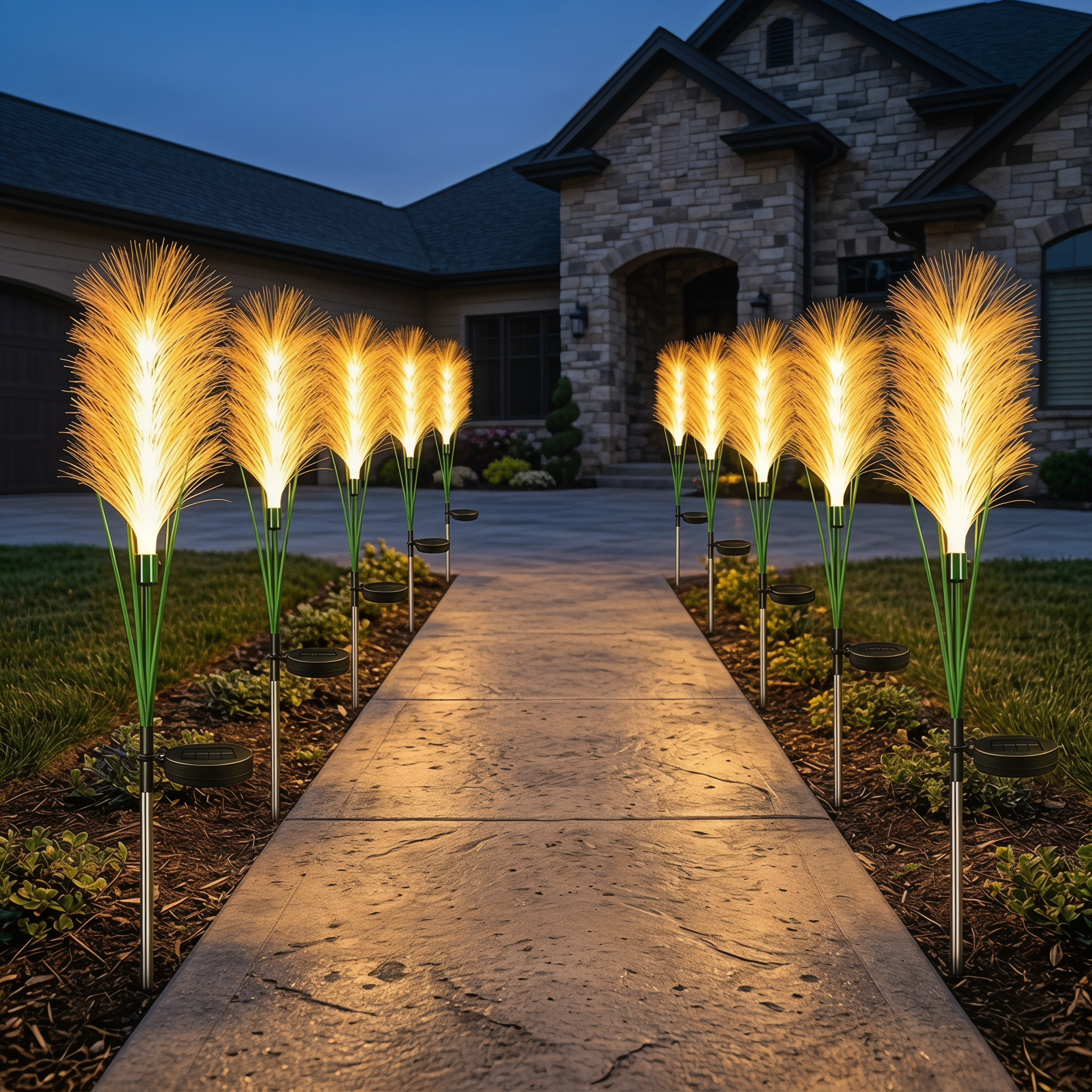 Solar-Powered Single-Head Fabric Reed Garden Light