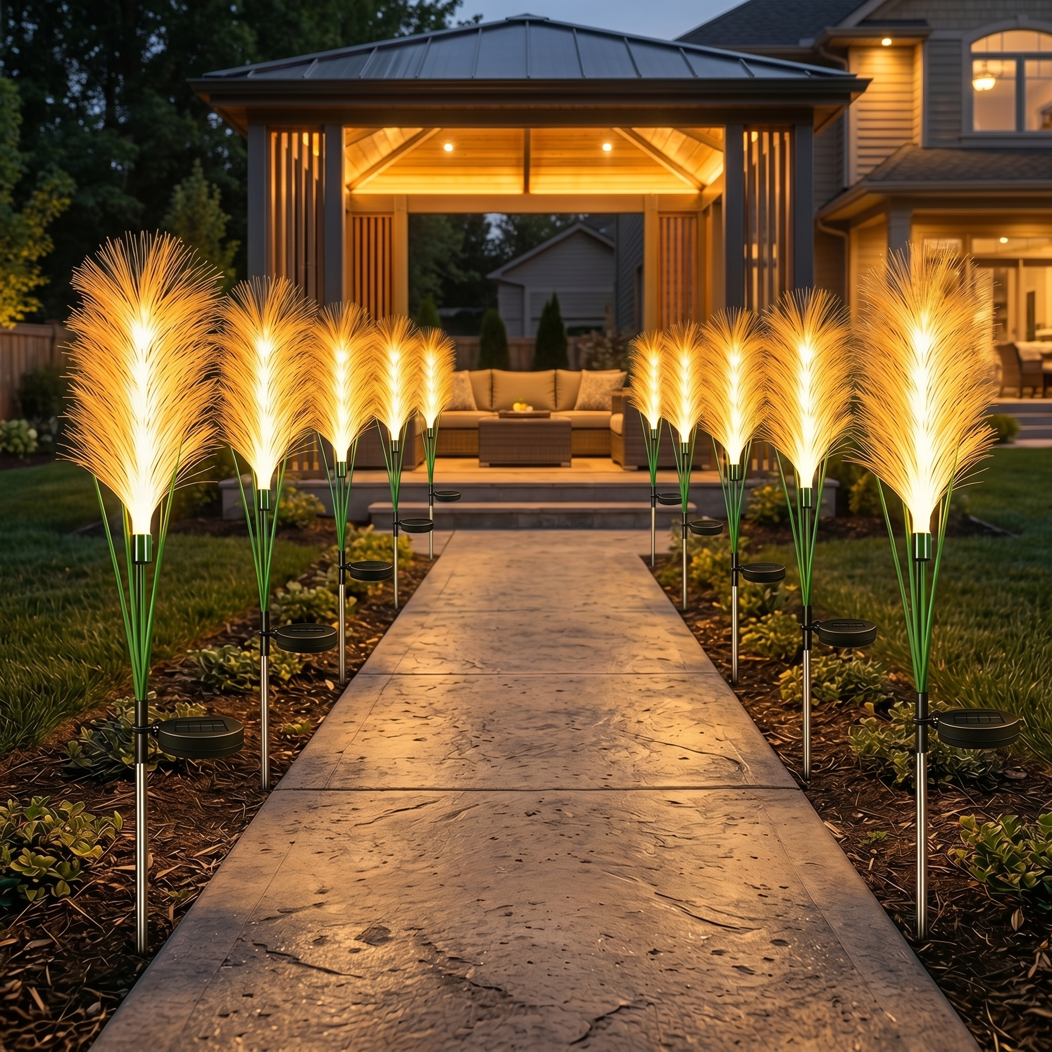 Solar-Powered Single-Head Fabric Reed Garden Light