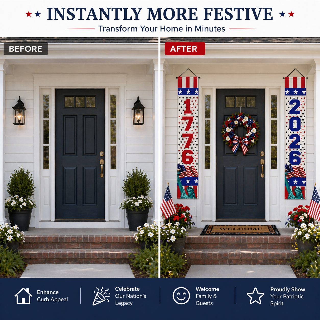 Patriotic Vertical Door Banners Set – 1776 & 2026 Decor