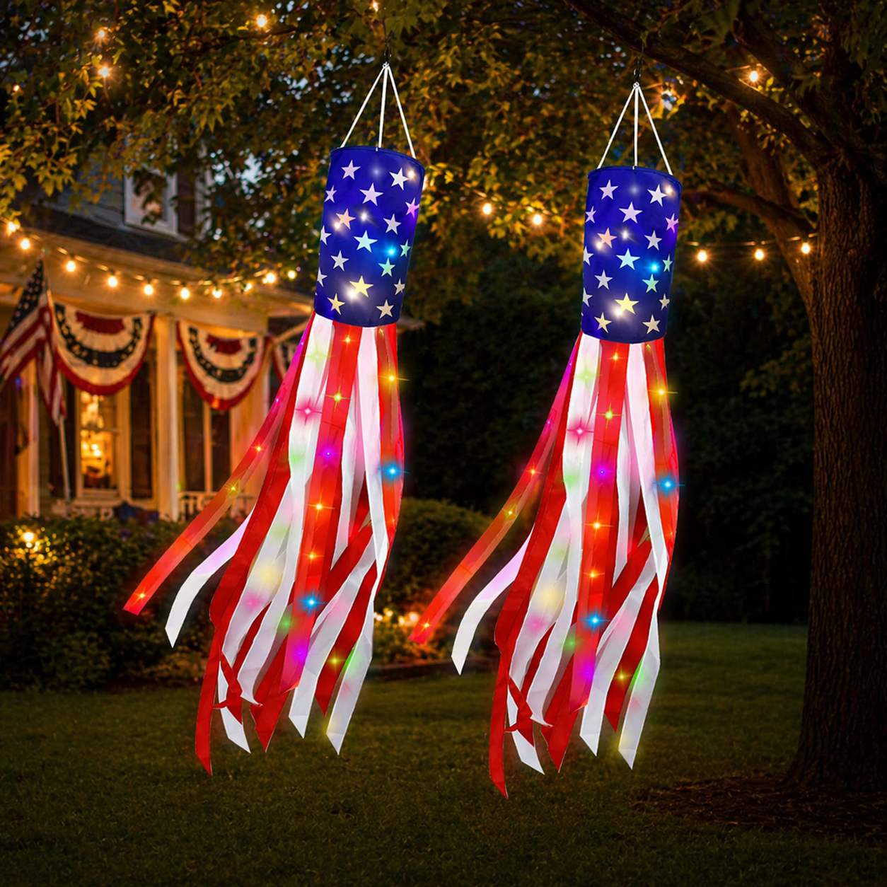 Patriotic LED American Flag Windsock – Weatherproof Garden Hanging Decor
