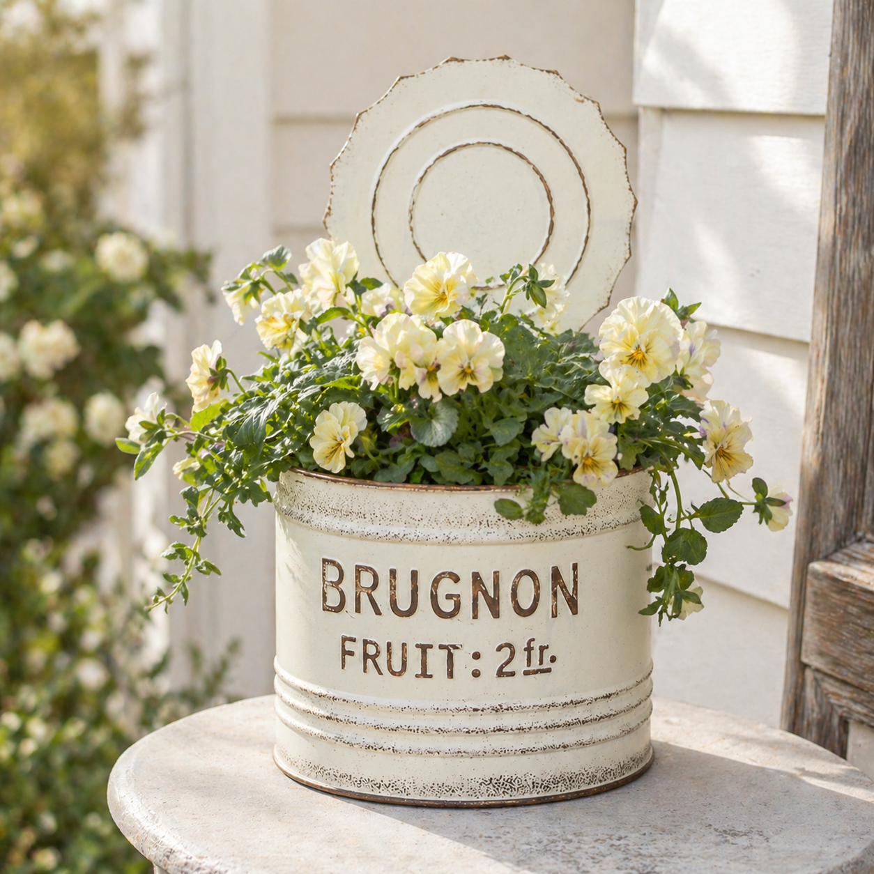 Vintage French Farmhouse Tin Can Planter