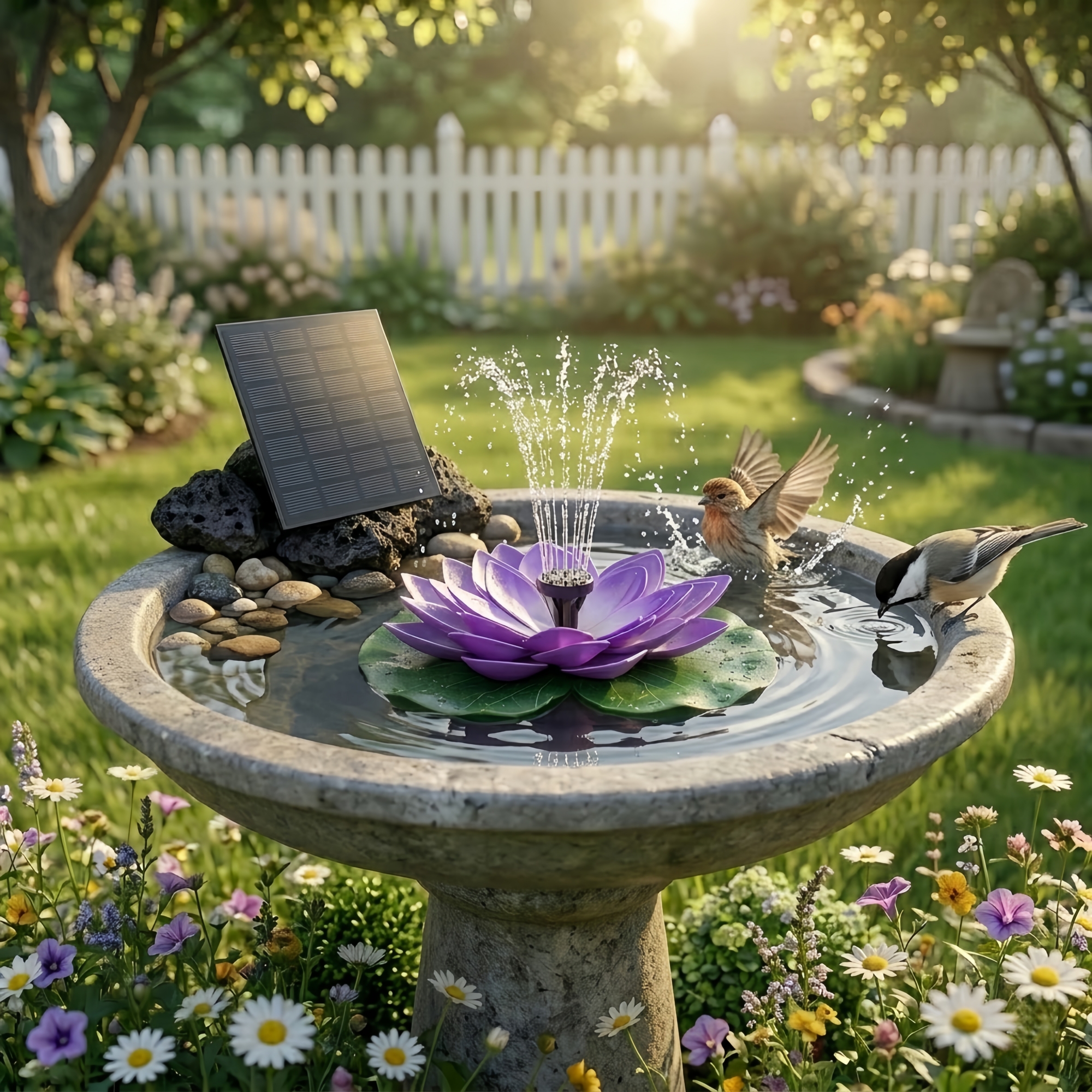 Solar Lotus Bird Bath Fountain