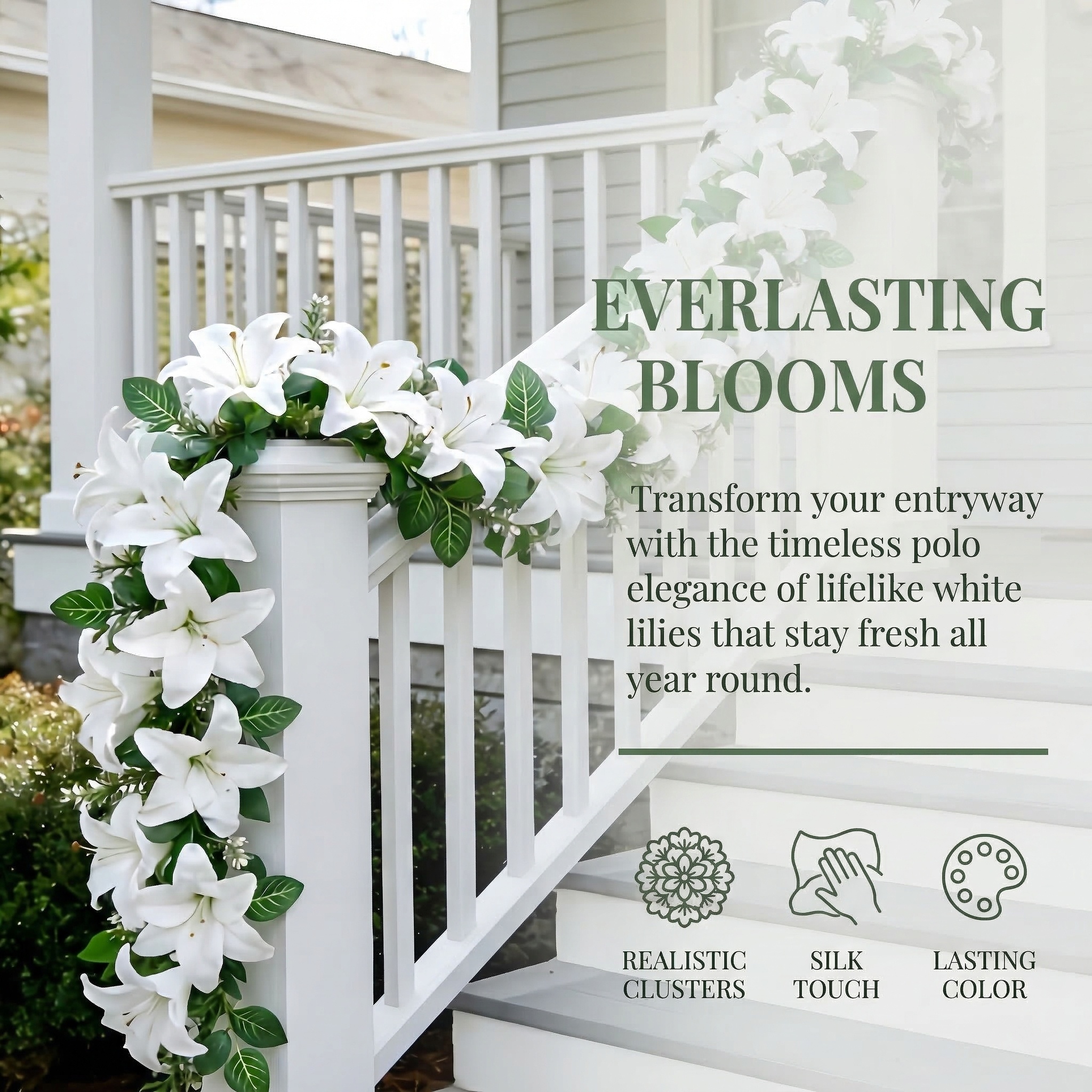 Full Bloom Artificial White Lily Garland with Lush Greenery